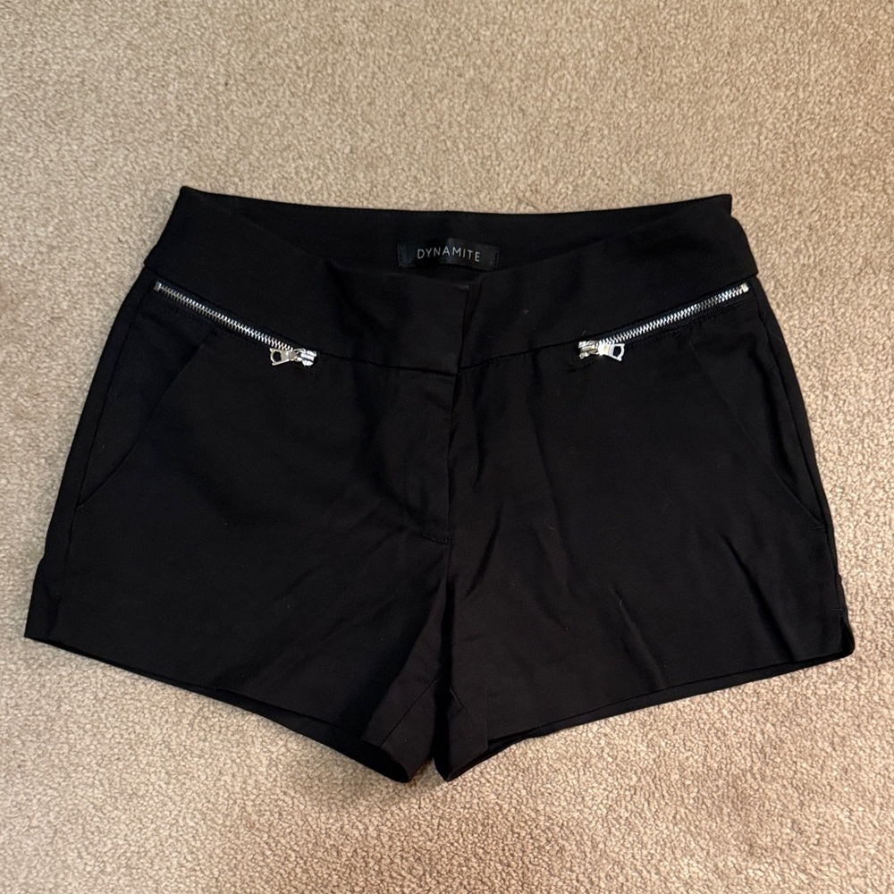 Dynamite High Waist Black Shorts with Zipper Detail